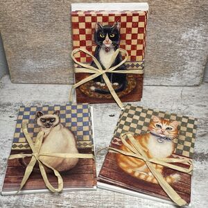 Vintage 2001 New Seasons Blank Cards Assorted Color Cats Black, Tan, Orange 4.5"